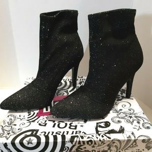 Womens  Black Sparkly Fashion Ankle Boots Heels